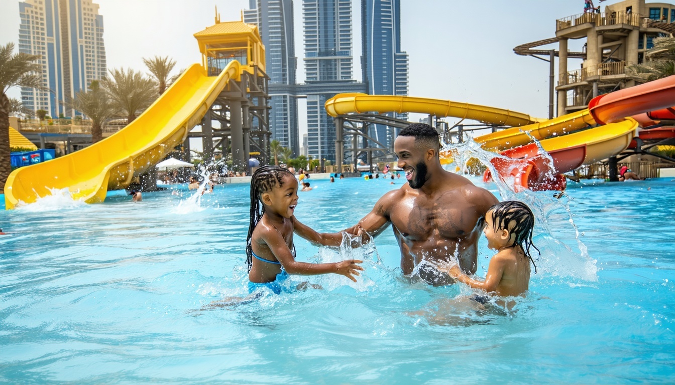 Family enjoying a day at a Dubai water park pool